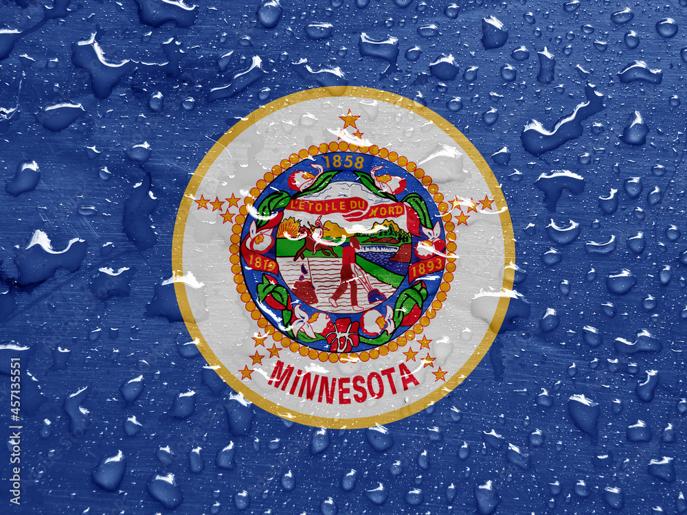 flag of Minnesota, USA with rain drops
