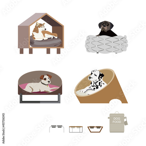 A set of vector of portraits of small dogs, drawn in a flat style