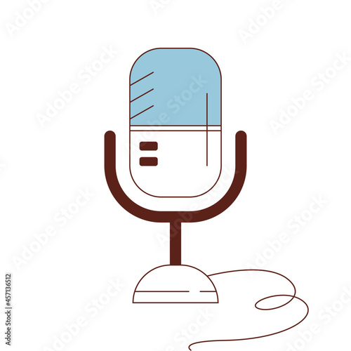 Microphone, broadcasting facilities color drawing isolated on white background. Media tool, mic and speech icon. Sound recording device, media equipment hand drawn vector illustration.