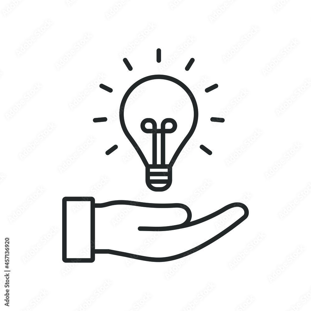Light bulb on hand. Idea icon line style isolated on white background. Vector illustration Light bulb on hand. Idea icon line style isolated on white background. Vector illustration