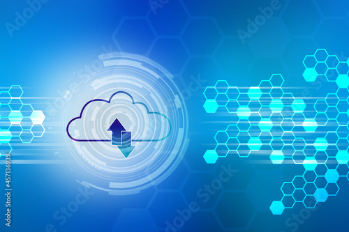 2d illustration cloud up loading down loading futuristic technology back ground