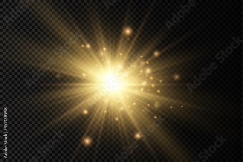 Fototapeta Naklejka Na Ścianę i Meble -  Glow bright light star, yellow sun rays.