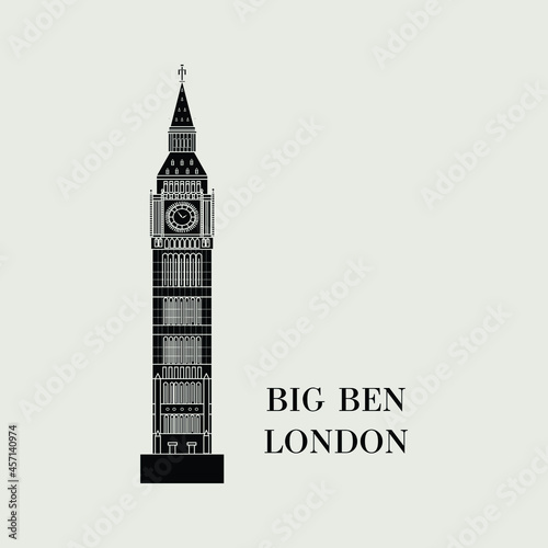 Silhouette flat vector illustration of a historic building in London, Simple outline icon design cartoon landmark for vacation travel trip tourist attractions. Big Ben time, London England.