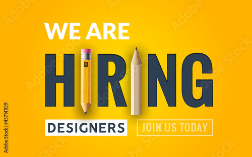Hiring graphic designer vacancy poster. Hiring job graphic designer wanted creative vector illustration banner design