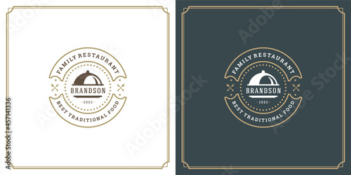 Restaurant logo design vector illustration dish tray silhouette