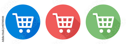 Shopping cart icon set. Shopping cart icon in circle button
