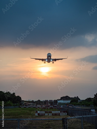 Airplane Landing in Taipei city  Taiwan.