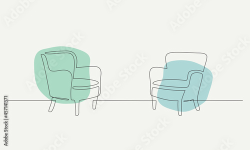 One continuous line drawing of  two armchairs. Interior concept Vector illustration photo