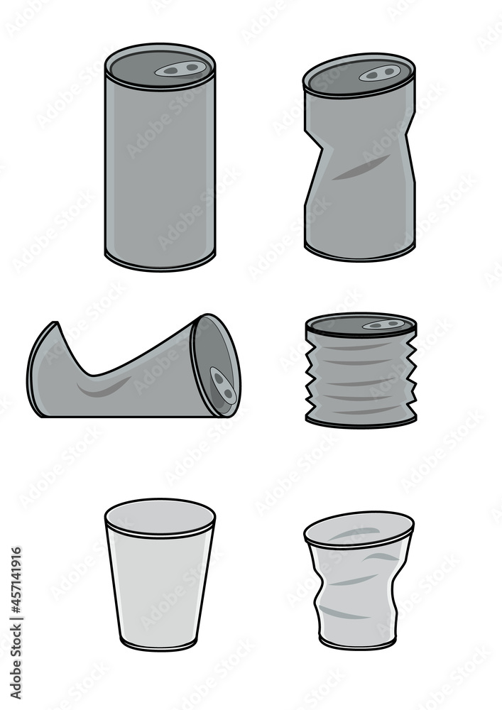 空き缶 プラスチックコップがゴミとして変形することを表現したイラストのセット エコ Sdgs関連に Stock Vector Adobe Stock