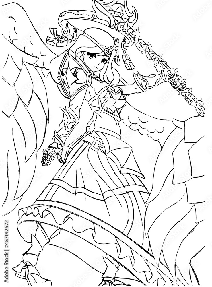 Anime manga cute warrior girl in armor and with a big weapon she is a ...