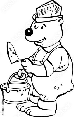 A cartoon bear bricklayer