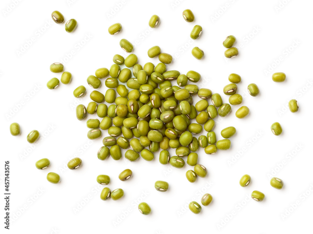 uncooked mung beans isolated on white background, top view uncooked mung beans isolated on white background, top view
