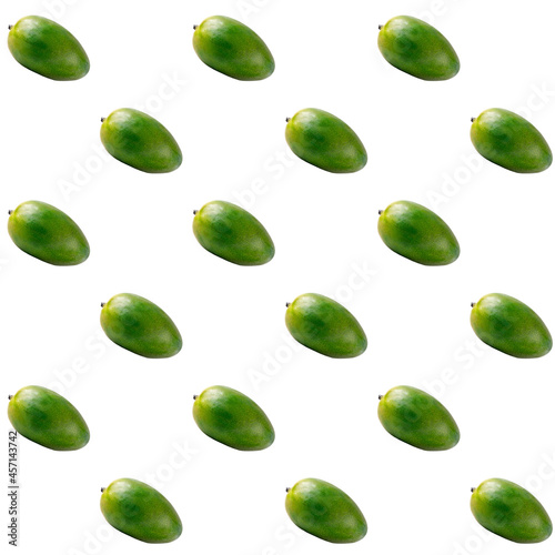 Seamless pattern with whole green mango on white