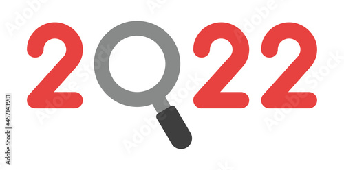 New year 2022 vector concept, magnifying glass instead of zero, search and inspect
