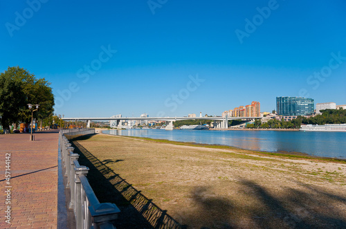 View of Rostov, Don and Voroshilovsky Bridge from the Levoberezhny Park. September 9, 2021.