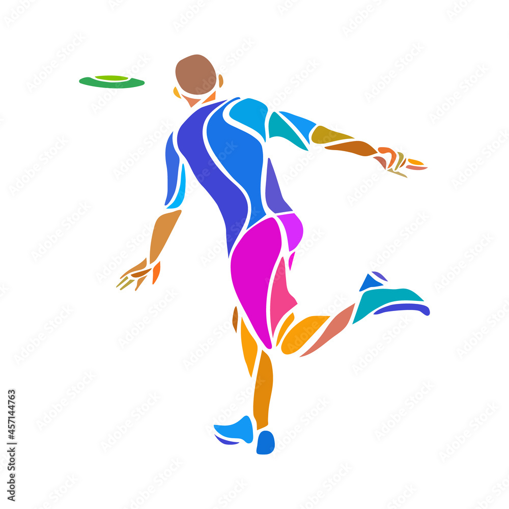 Fototapeta premium Sportsman throwing flying disc. Ultimate frisbee game.