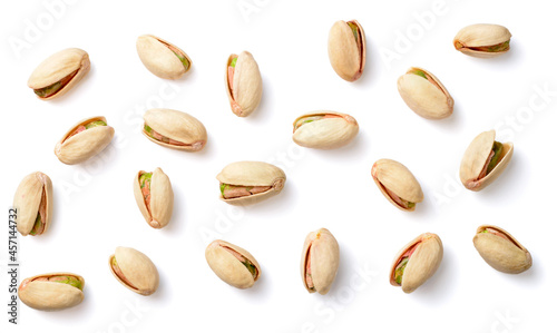 pistachios with shell isolated on white background, top view