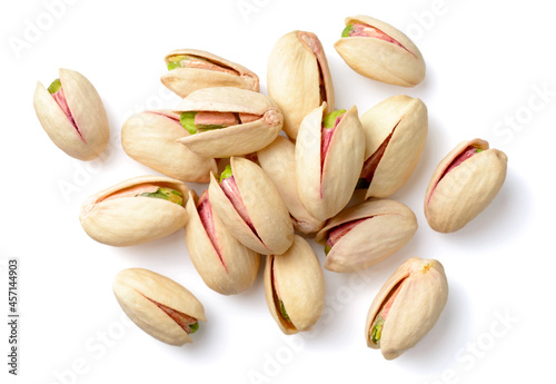 pistachios with shell isolated on white background, top view