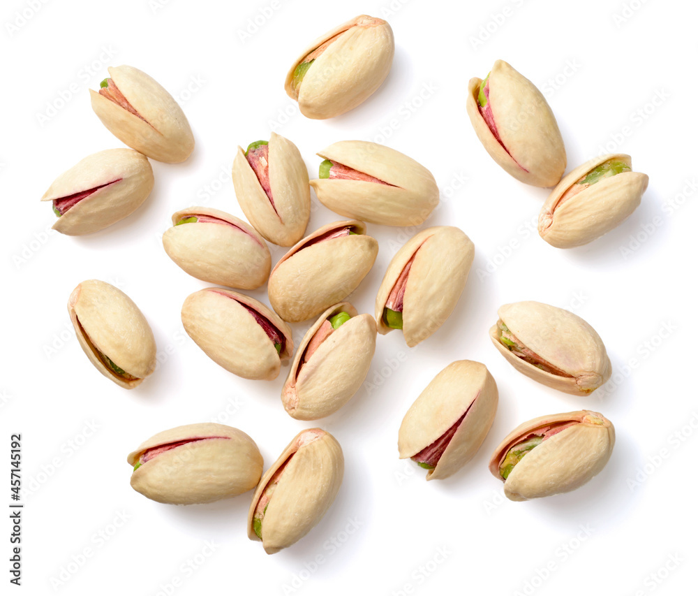 pistachios nuts isolated on the white background, top view pistachios nuts isolated on the white background, top view