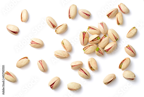 pistachios with shell isolated on white background, top view
