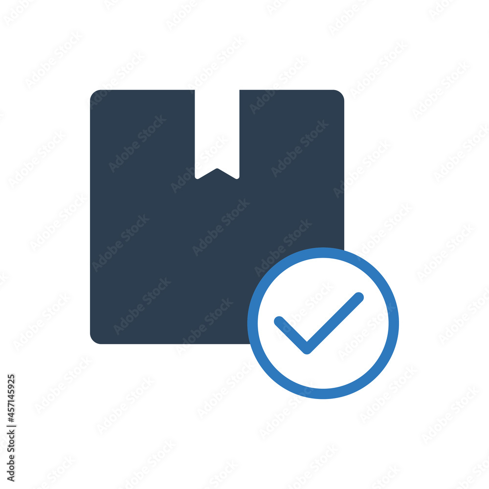 Order Confirm Icon - Approve Icon With Package Box Sign Symbol Order Confirm Icon - Approve Icon With Package Box Sign Symbol