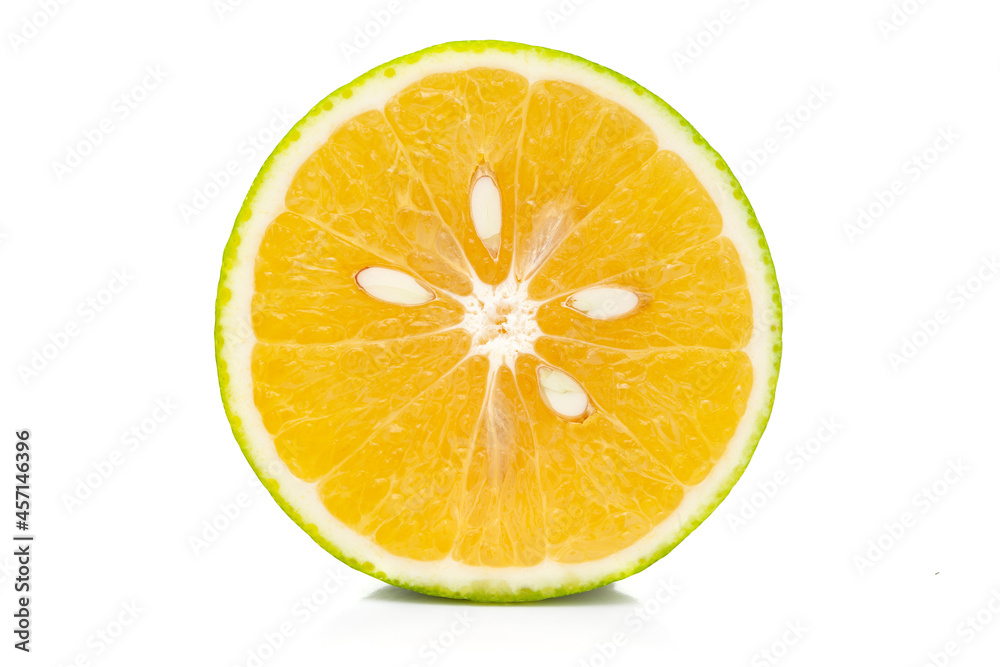 Extreme Close-up of Organic Indian Citrus fruit sweet limetta or mosambi (Citrus limetta) with its sliced part , it is an green and yellow in color, isolated over white background, Extreme Close-up of Organic Indian Citrus fruit sweet limetta or mosambi (Citrus limetta) with its sliced part , it is an green and yellow in color, isolated over white background,