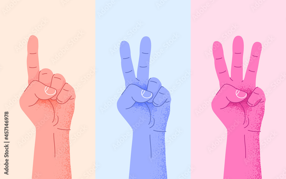 Fototapeta premium Set of counting one two three hand sign. Three steps or options concept.
