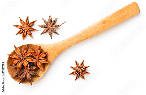 star anise isolated on the white background, top view