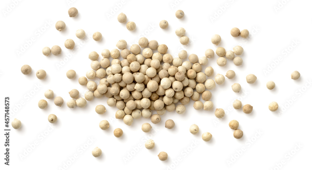 white peppercorns isolated on the white background white peppercorns isolated on the white background