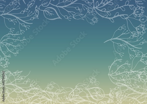 Digitally generated image of floral designs with copy space on green gradient background