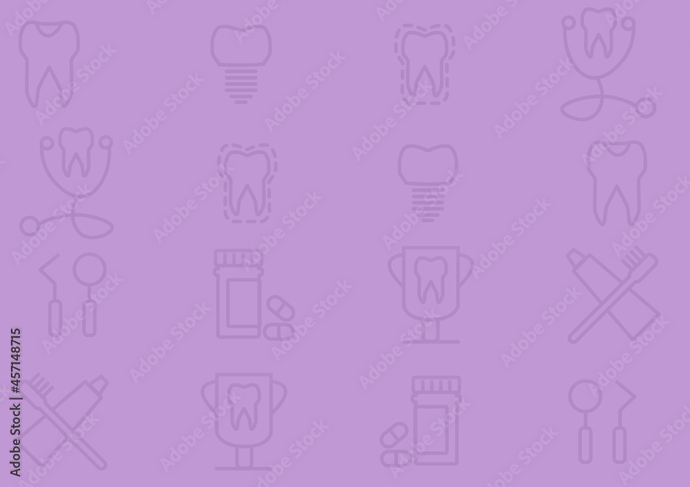 Digitally generated image of dental concept icons against purple background Digitally generated image of dental concept icons against purple background