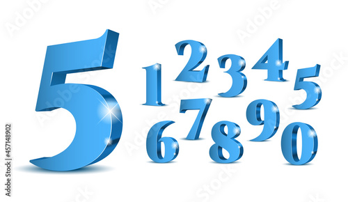 Blue 3d sparkling numbers. Symbol set. Vector