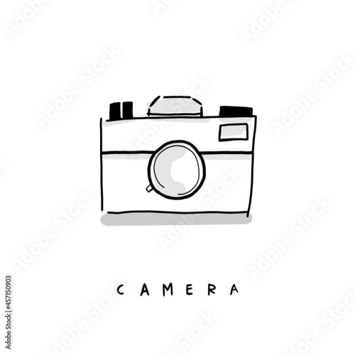 Vector Illustration of Camera Photography in Black and White Background. hand-drawn icon