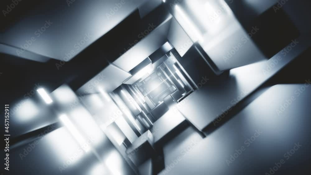 Flight in abstract sci-fi cubes tunnel seamless loop. Futuristic motion graphics high tech background. 4k 3D animation
