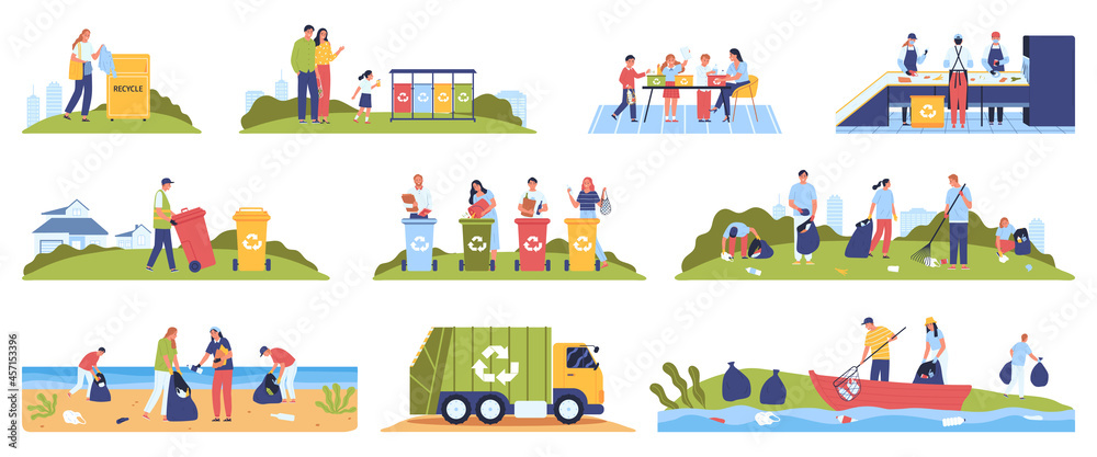 Obraz premium Garbage Recycling People Set