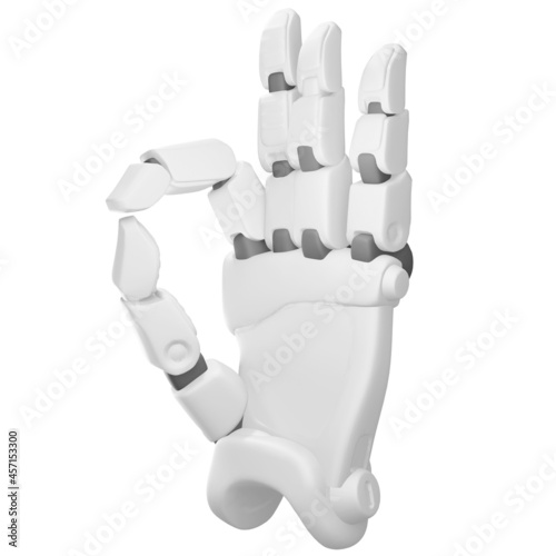3d robot hand showing ok hand sign gesture excellent job  isolated illustration on a white background  3d rendering