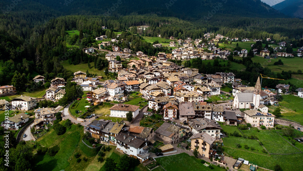 Dolomites: aerial view of the town of Daiano
