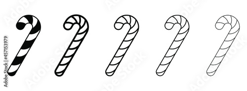Christmas candy cane icon. Set of black linear christmas candy icons on white background. Vector illustration.