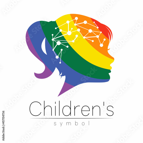 Child Girl Vector Color Logo of Grow Up Kids Silhouette profile human head. Concept logo for people, children, autism, kids, therapy, clinic, education.