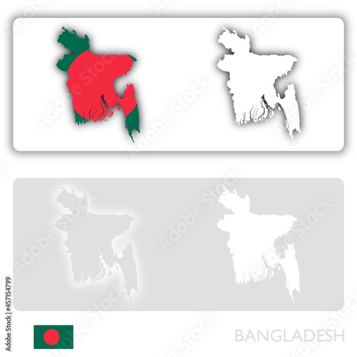 bangladesh map with flag and shadow