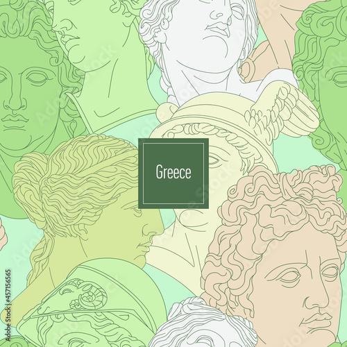 heads of ancient greek gods linear drawing pattern