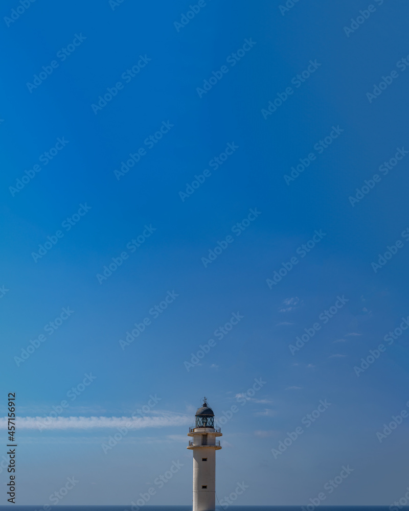Minimalist photo of a lighthouse in Formentera, Balearic Islands. Spain
