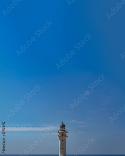 Minimalist photo of a lighthouse in Formentera, Balearic Islands. Spain 