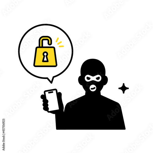 スマートフォンのロック解除　犯罪者のイラスト