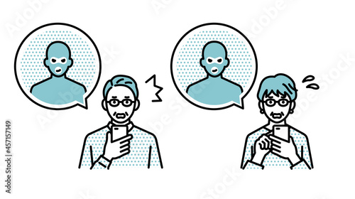 スマートフォンの犯罪を受ける老人