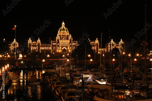 The spectacular parliament building illuminated at night in Victoria