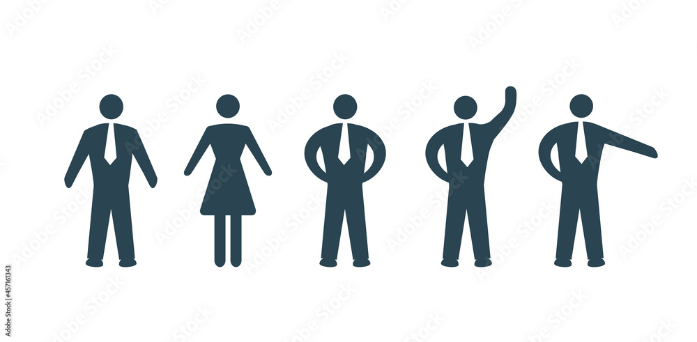 A set of vector icons for business men and women. Dark color.