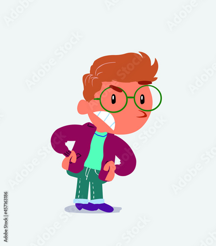 cartoon character of little boy on jeans suspecting something wrong.