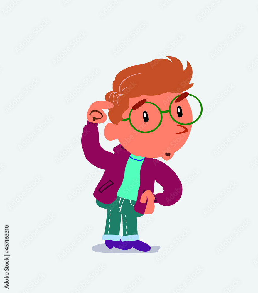 funny cartoon character of little boy on jeans doubting. funny cartoon character of little boy on jeans doubting.
