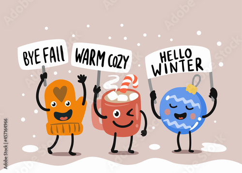 Fun vector characters say goodbye to winter.